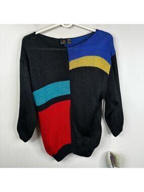 NEW Vintage Liz Claiborne Sweater Womens Large Colorblock Metallic Pullover